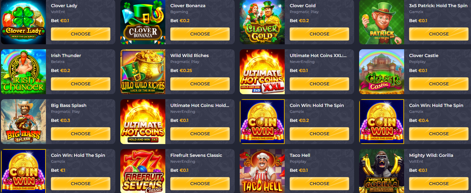 Rolling Slots Casino Game Lobby with RTP and Provider Info